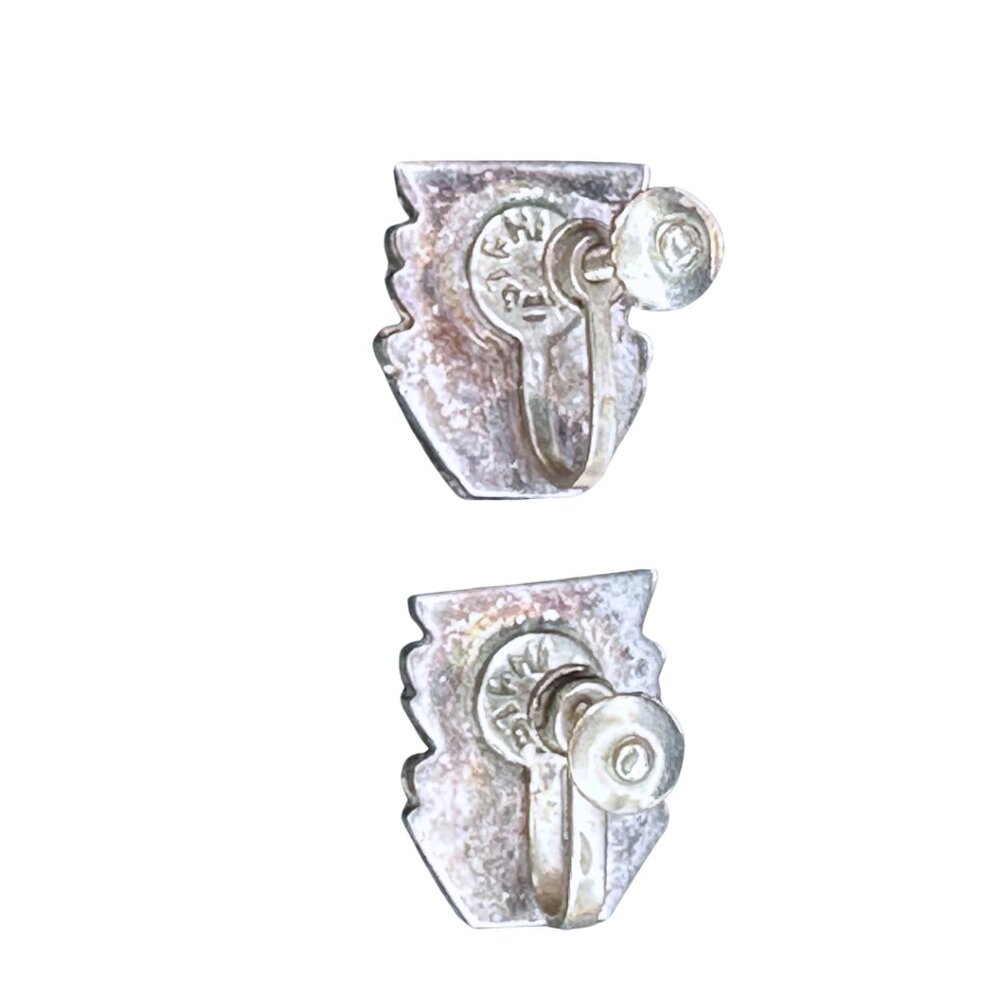 Vintage 925 Sterling Silver Abalone Inlay Screw-Back Earrings - Picture 2 of 6